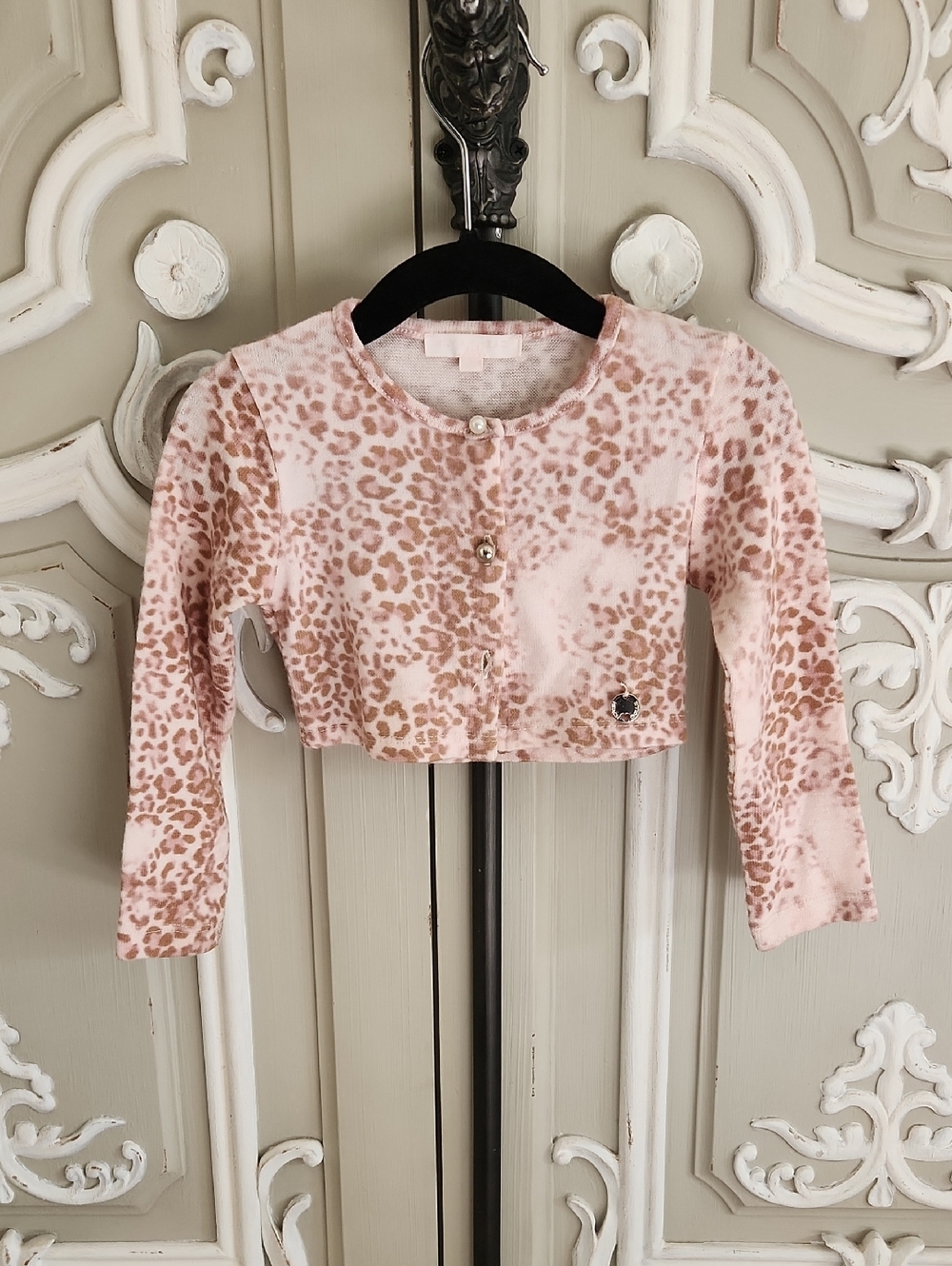 Silvian Heach Kids Baby Girls' Pink Leopard Print Cropped Cardigan Size 12 Mths